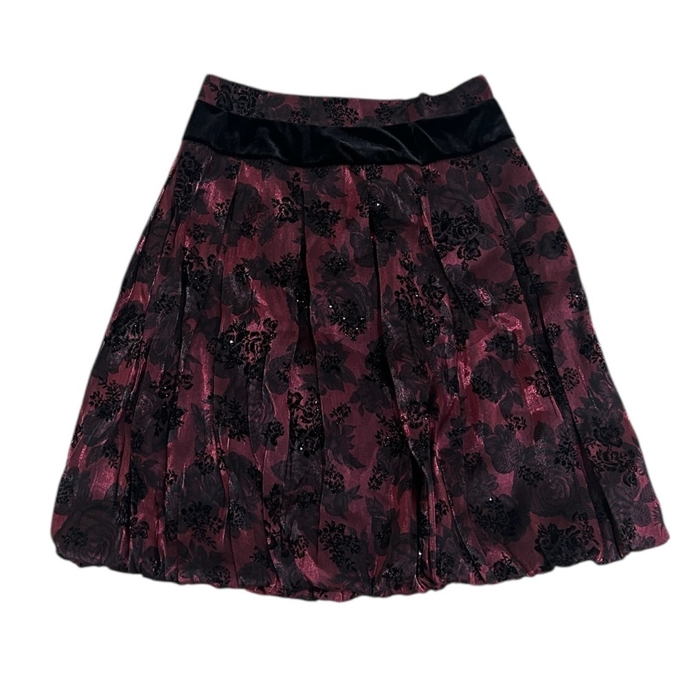 J.K.Collection Black velvet waistband red satin Floral Mini puff Skirt size 16
